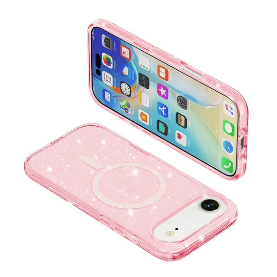 Etui do iPhone 17 Air, do MagSafe, brokat, półprzezroczyste różowe