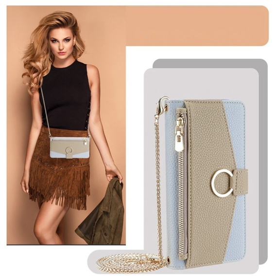 Etui z klapką do Realme 12 Pro 5G / 12 Pro+ 5G, Wallet Zipper Pocket, z lusterkiem, niebieskie
