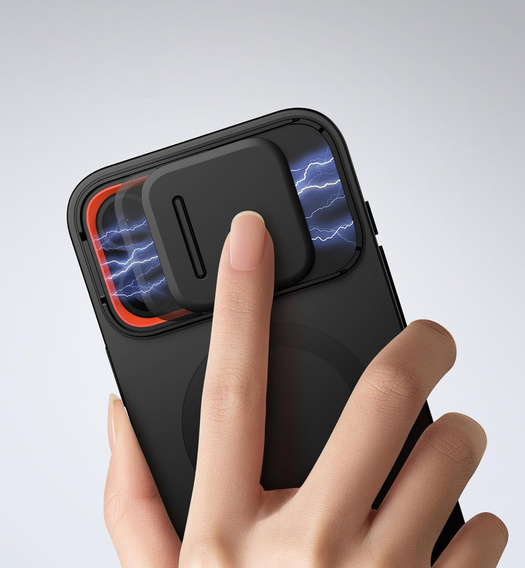 SURITCH Magnetyczne etui ochronne z podstawką i osłoną aparatu – do iPhone 16 Pro Max – czarne