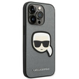 Etui Karl Lagerfeld do iPhone 14 Pro Max, Saffiano Karl's Head Patch, srebrne