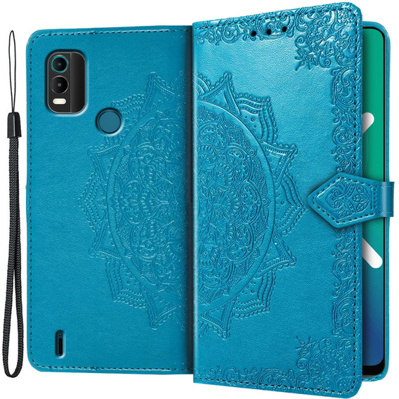 Etui z klapką do Nokia C21 Plus, Mandala, niebieskie