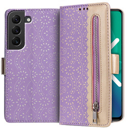 Etui z klapką do Samsung Galaxy S22+ Plus 5G, Wallet Pocket Zipper Lace, fioletowe