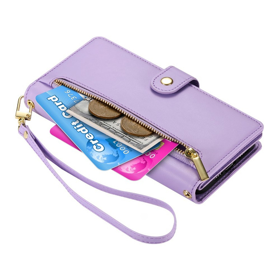 Etui z klapką do Xiaomi Redmi Note 14 Pro 5G / Poco X7 5G, Wallet Zipper Pocket, fioletowe