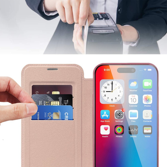 Etui z klapką do iPhone 16, RFID Wallet MagSafe z ochroną aparatu, różowe
