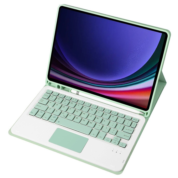 Etui z klawiaturą do Samsung Galaxy Tab S9, Leather Pen Slot TouchPad, jasnozielone