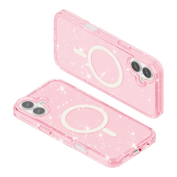 Etui do iPhone 17, do MagSafe, brokat, półprzezroczyste różowe