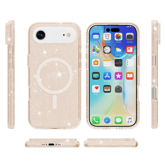 Etui do iPhone 17 Air, do MagSafe, brokat, półprzezroczyste złote