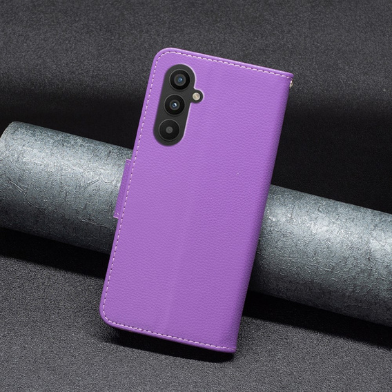 Etui z klapką do Samsung Galaxy A25 5G, Wallet Litchi Leather, fioletowe + szkło 9H