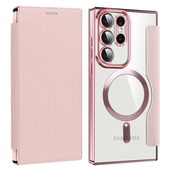 Etui z klapką do Samsung Galaxy S23 Ultra, RFID Wallet MagSafe z ochroną aparatu, różowe