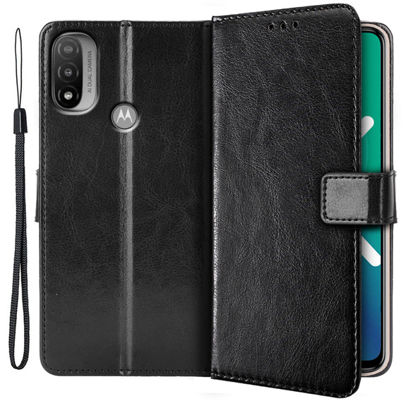 Etui z klapką do Motorola Moto E20/E30/E40, Crazy Horse Wallet, czarne