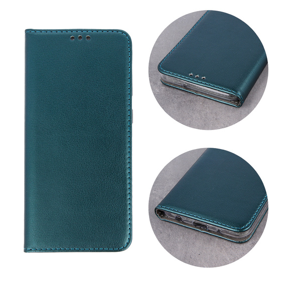 Etui z klapką do Samsung Galaxy A54 5G, Smart Magnetic, ciemnozielone + szkło 9H