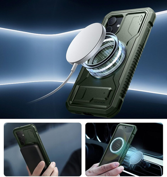 Etui pancerne do Samsung Galaxy S24, Dexnor Full Body MagSafe,  zielone