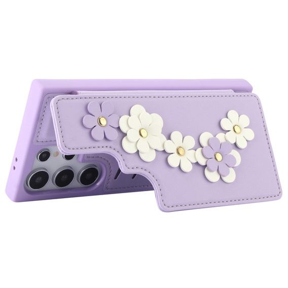 Etui do Samsung Galaxy S24 Ultra, Leather Flower Card Slot, fioletowe