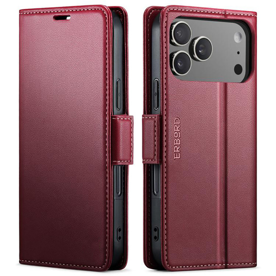 Etui ERBORD Glossy Litchi, portfel z klapką do iPhone 17 Pro Max