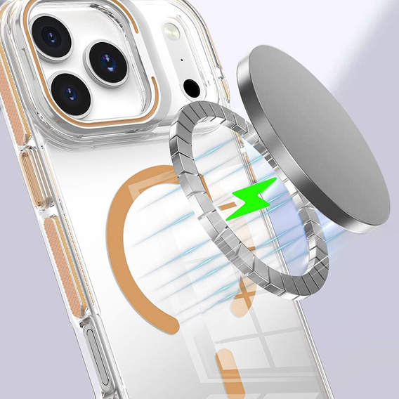 Etui do iPhone 17 Pro, do MagSafe, z podstawką, transparentne ze złotymi wstawkami