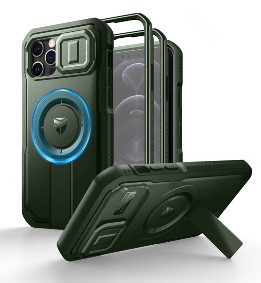 Etui pancerne do iPhone 12 / iPhone 12 Pro, Dexnor CamProtect MagSafe, zielone (Dwie ramki)