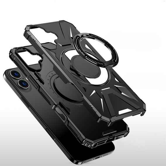 Etui do iPhone 16, pancerne z podstawką i MagSafe, czarne