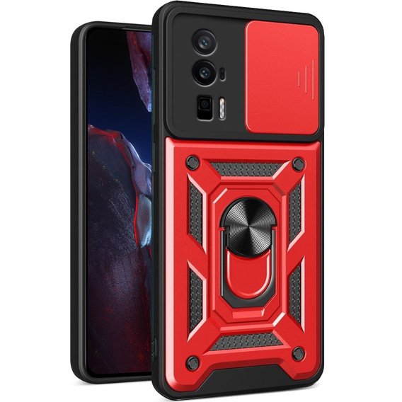 Etui pancerne do Xiaomi Poco F5 Pro, CamShield Slide, czerwone