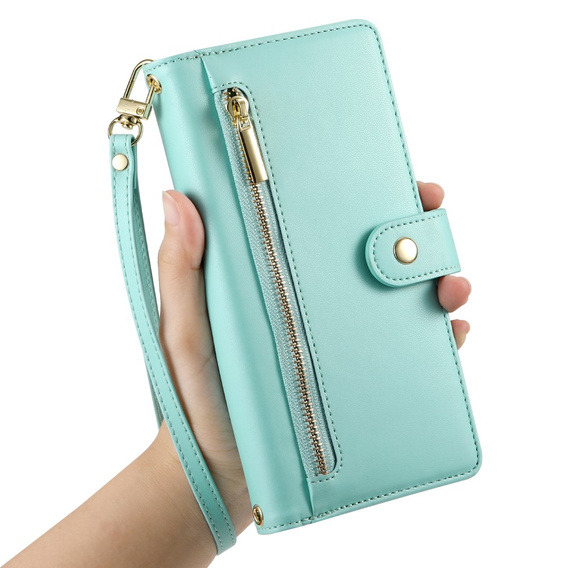 Etui z klapką do Oppo Reno 13 Pro 5G, Wallet Zipper Pocket, miętowe