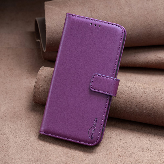 Etui z klapką do Samsung Galaxy S23 FE, BINFEN Wallet, ciemnofioletowe + szkło 9H