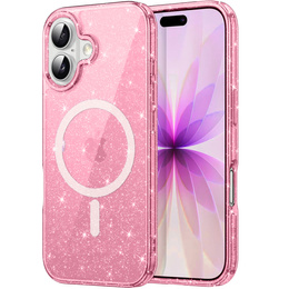 Etui do iPhone 17, do MagSafe, brokat, półprzezroczyste różowe