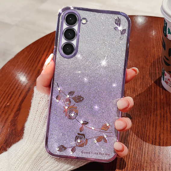Etui do Samsung Galaxy S23, Glitter Flower, fioletowe