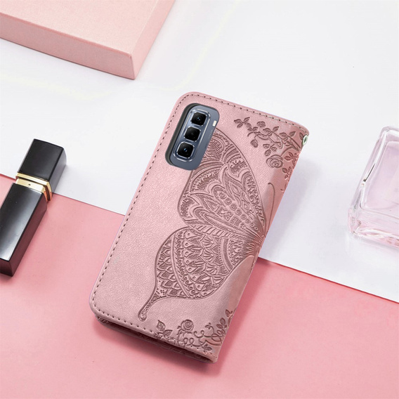 Etui z klapką do Infinix Hot 50 Pro+ 4G, Butterfly, różowe rose gold