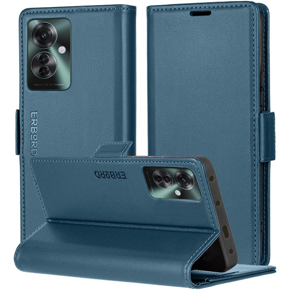 Etui do Oppo Reno 11F, ERBORD Glossy Litchi, portfel z klapką, niebieskie