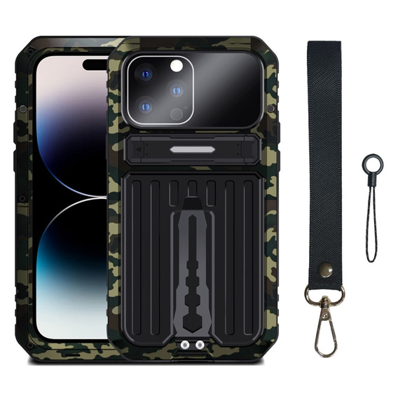 Etui pancerne do iPhone 14 Pro, Metal Hybrid, kamuflaż