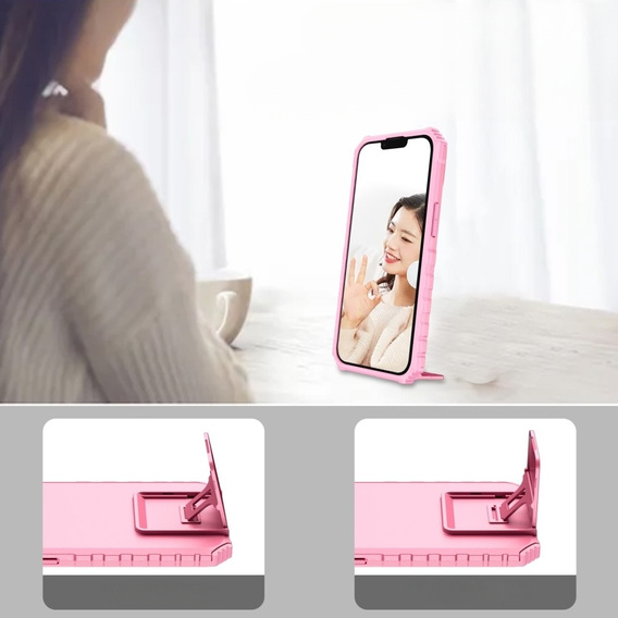 Etui pancerne do Samsung Galaxy A14 4G/5G, Camshield z podstawką, Różowe