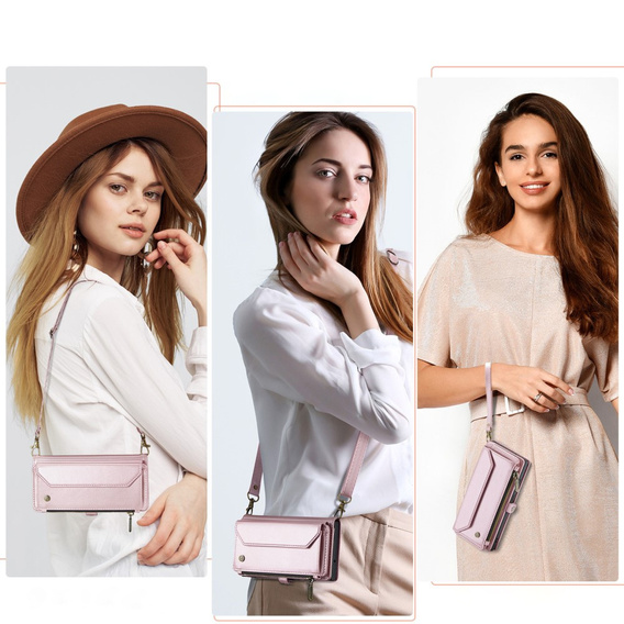 Etui CaseMe do Google Pixel 9a – portfelowe z zamkiem i paskami, różowe