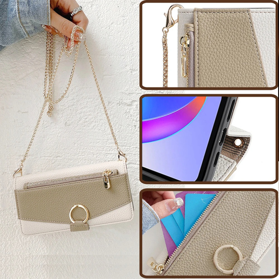 Etui z klapką do Honor Magic 6 Lite 5G, Wallet Zipper Pocket, z lusterkiem, białe