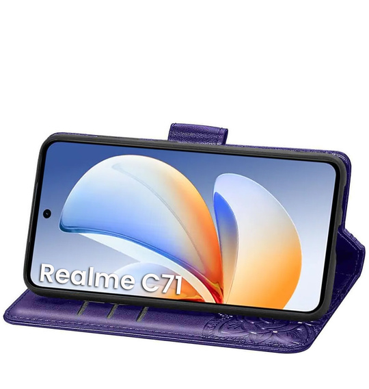 Etui z klapką Butterfly do Realme C71 – eleganckie i funkcjonalne, fioletowe