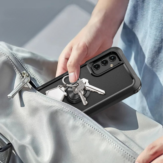 Zestaw Etui do Samsung Galaxy A14 4G/5G, pancerne z ringiem, czarne + szkło
