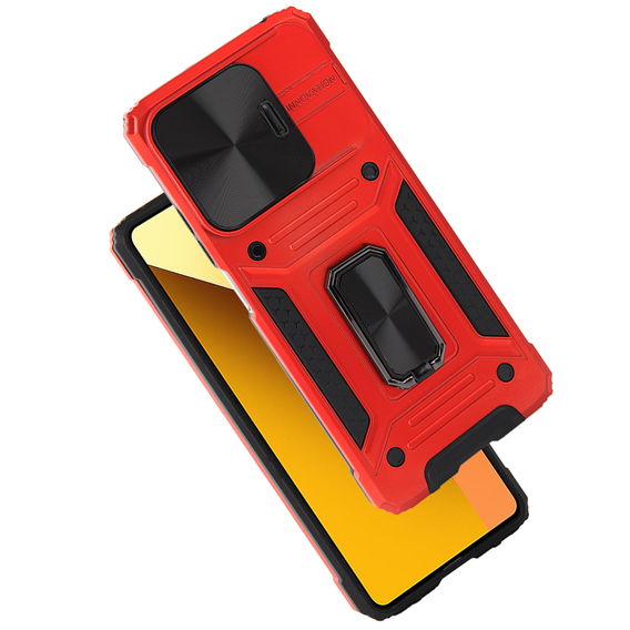 Etui pancerne do Xiaomi Redmi Note 13 5G, CamShield Slide, czerwone + Szkło Hartowane 9H