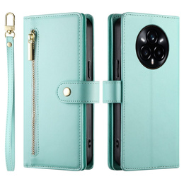 Etui z klapką do Realme 14 Pro+ 5G, Wallet Zipper Pocket, miętowe