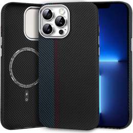 Etui do iPhone 13 Pro Max, Carbon Fiber MagSafe, czarne / niebieskie