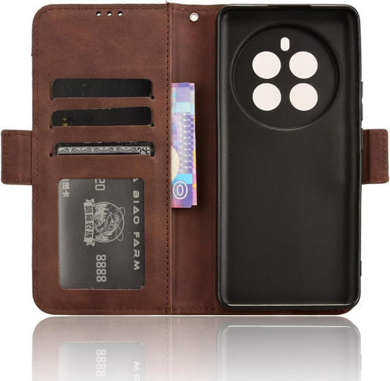 Etui z klapką do Realme 12+ Plus 5G, Card Slot, brązowe