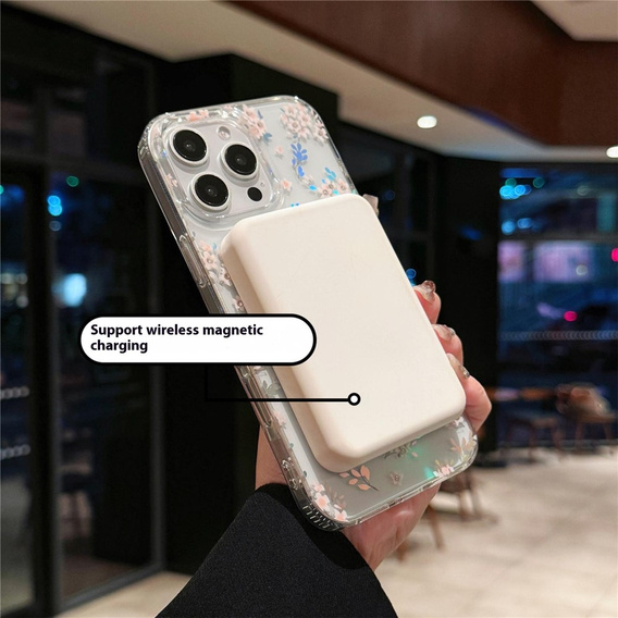 Etui magnetyczne z kwiatowym, laserowym wzorem do iPhone 16 Pro