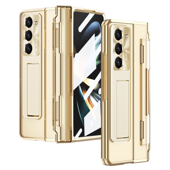 Etui do Samsung Galaxy Z Fold 5 5G, z wbudowaną szybką i podstawką, złote