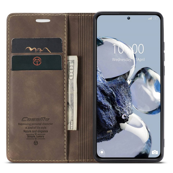 Etui CASEME do Xiaomi 12T / 12T Pro, Leather Wallet Case, brązowe