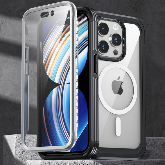 Etui do iPhone 15 Pro Max, Pancerne Full Protect 360° do MagSafe, szkło na ekran, czarne