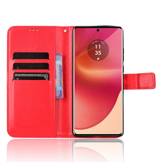 Etui z klapką do Motorola Edge 50 Fusion 5G, Crazy Horse Wallet, czerwone