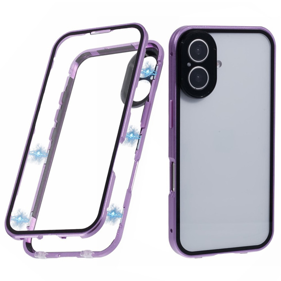 Etui do iPhone 16, Magnetic Dual Glass, fioletowe