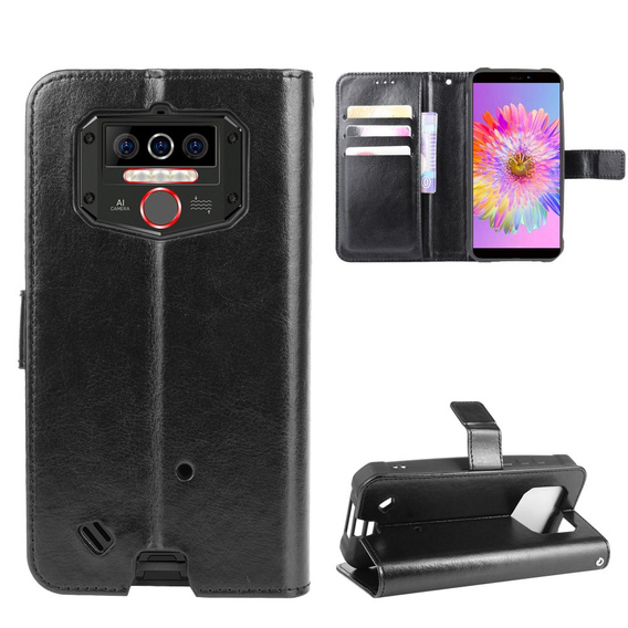 Etui z klapką do Oukitel WP5, Crazy Horse Wallet, czarne