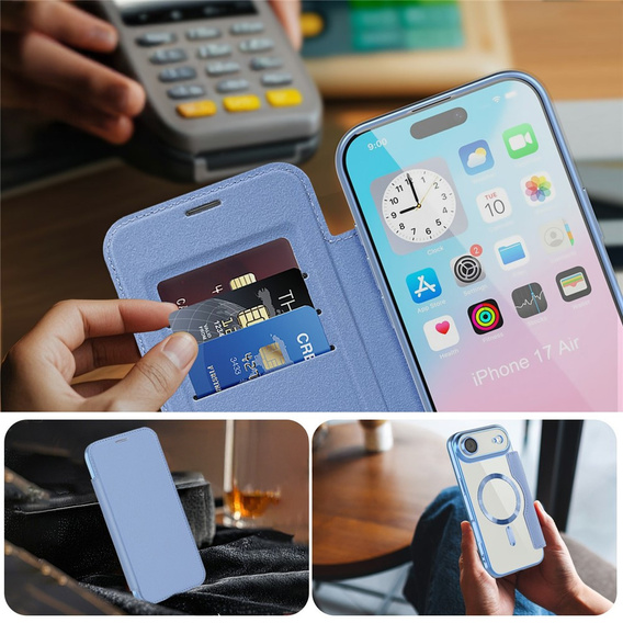 Etui z klapką do iPhone Air, RFID Wallet MagSafe z ochroną aparatu, niebieskie