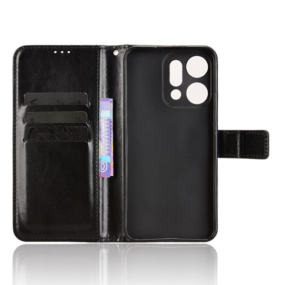 Etui z klapką do Oppo Reno 14, z fakturą Crazy Horse, czarne