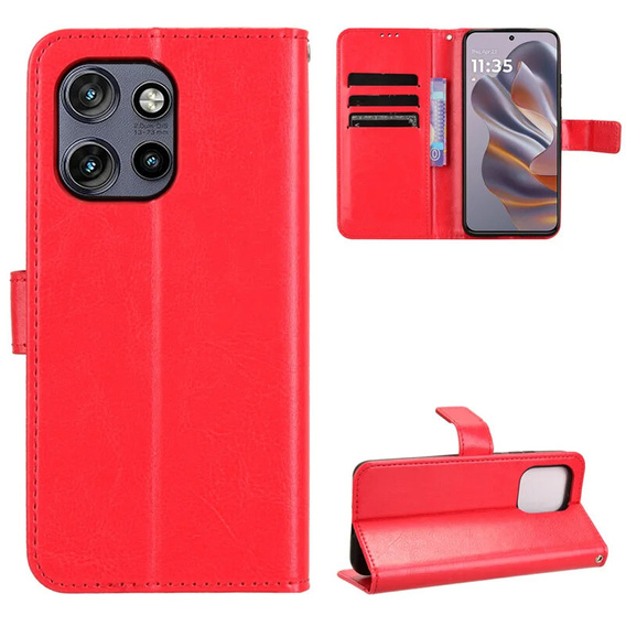 Etui z klapką do Motorola Edge 50 Neo / Motorola ThinkPhone 25, Crazy Horse Wallet, czerwone