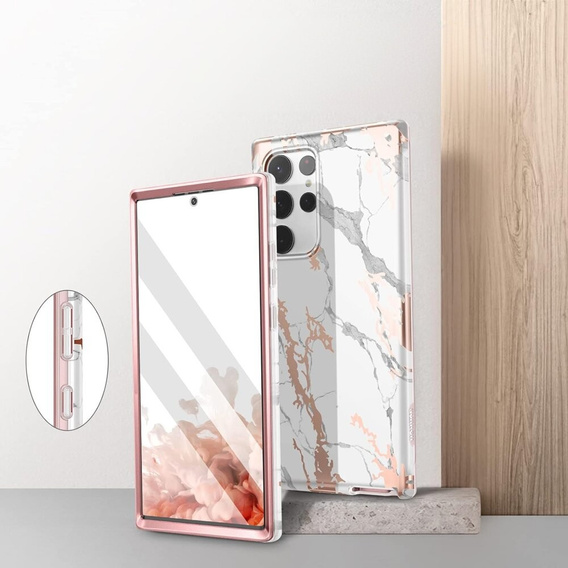 Etui do Samsung Galaxy S22 Ultra, Suritch Full Body Marble, białe