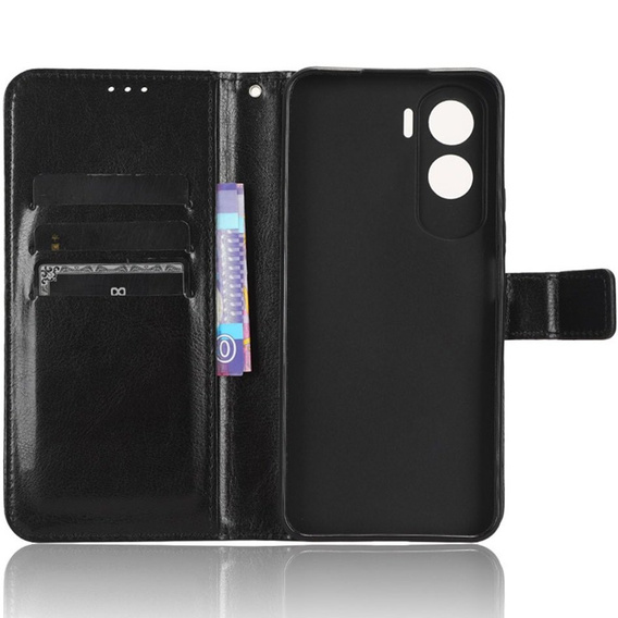 Etui z klapką do Honor 90 Lite 5G, Crazy Horse Wallet, czarne